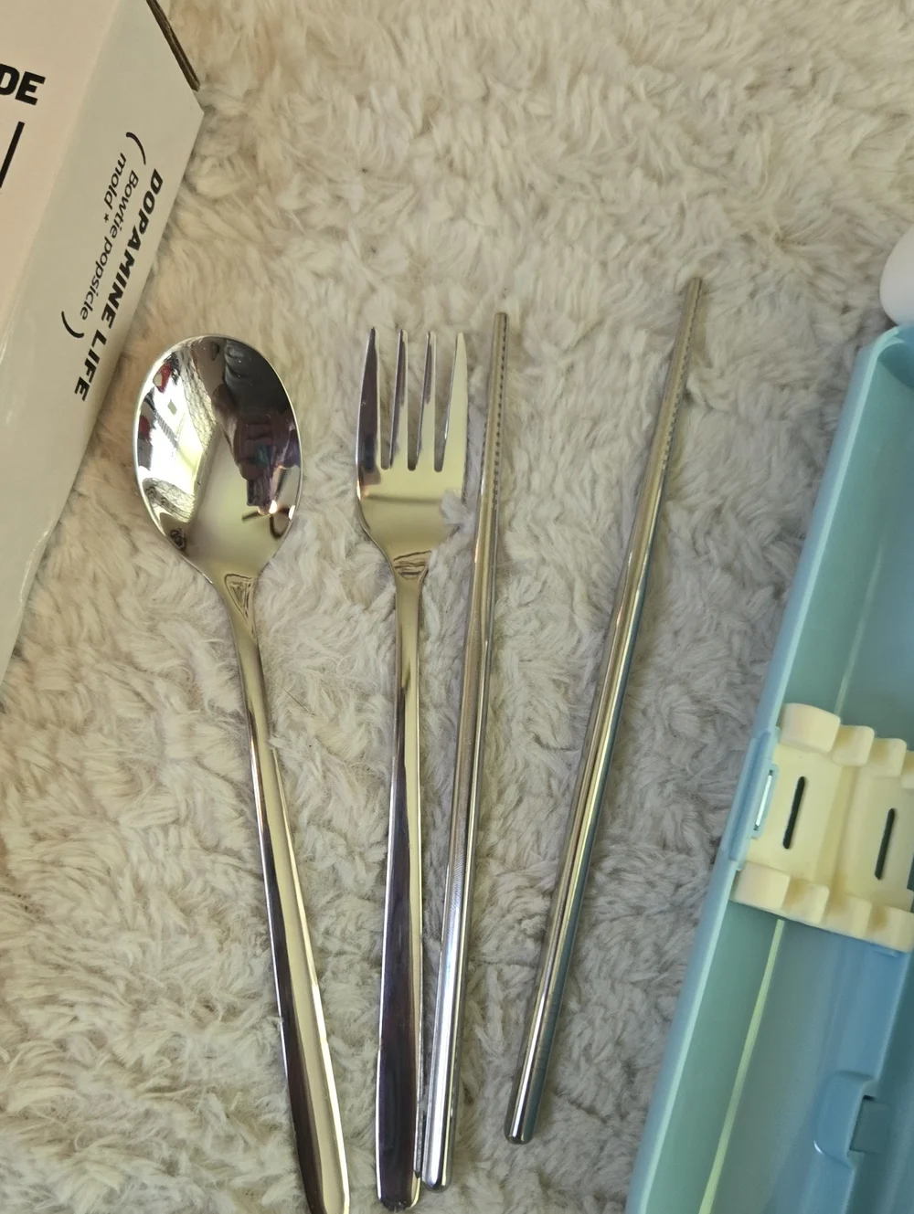 Blue Portable Cutlery Set - Reusable Chopsticks, Spoon & Fork